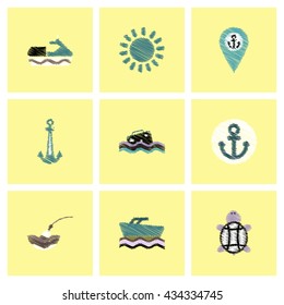 Collection of vector icons and illustration marine accessories
