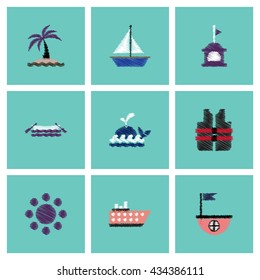 Collection of vector icons and illustration marine accessories