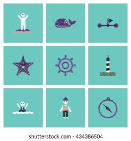 Collection of vector icons and illustration marine accessories