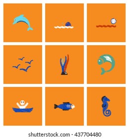 Collection of vector icons and illustration marine accessories