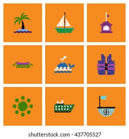 Collection of vector icons and illustration marine accessories