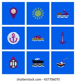 Collection of vector icons and illustration marine accessories