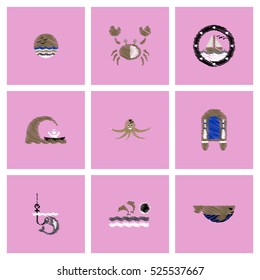 Collection of vector icons and illustration marine accessories