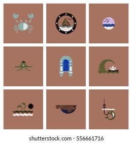 Collection of vector icons and illustration marine accessories