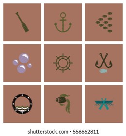 Collection of vector icons and illustration marine accessories