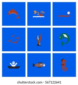 Collection of vector icons and illustration marine accessories
