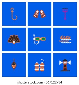 Collection of vector icons and illustration marine accessories