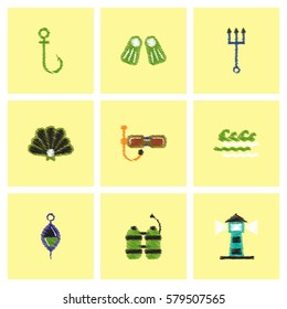 Collection of vector icons and illustration marine accessories