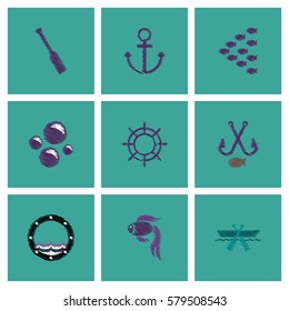 Collection of vector icons and illustration marine accessories