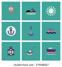 Collection of vector icons and illustration marine accessories