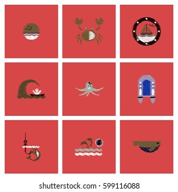 Collection of vector icons and illustration marine accessories