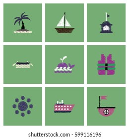 Collection of vector icons and illustration marine accessories