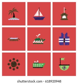 Collection of vector icons and illustration marine accessories