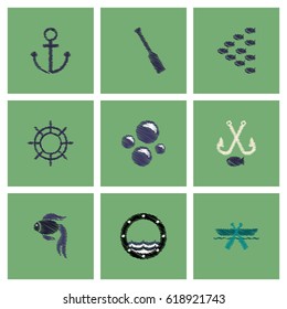 Collection of vector icons and illustration marine accessories