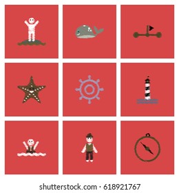 Collection of vector icons and illustration marine accessories