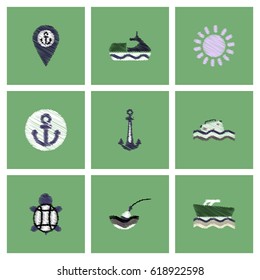 Collection of vector icons and illustration marine accessories