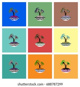 Collection of vector icons and illustration palm tree and sea