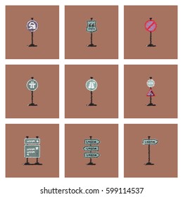 Collection of vector icons and illustration road signs