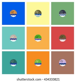 Collection of vector icons and illustration sea and gulls