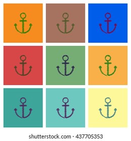 Collection of vector icons and illustration sea anchor