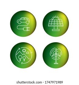 Collection of vector icons.. Image of different energies. Line icons. Green button icons.