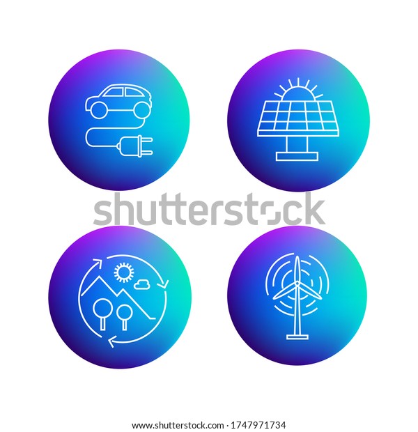 Collection of vector icons.. Image of\
different energies. Line icons. Blue button\
icons.