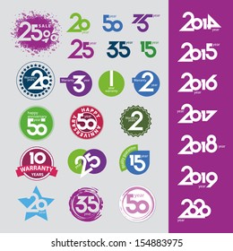 collection of vector icons with numbers dates anniversaries