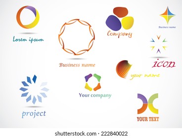 Collection of vector icons on the gray background