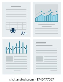 Collection vector icons paperwork in the form of business documents flat style.