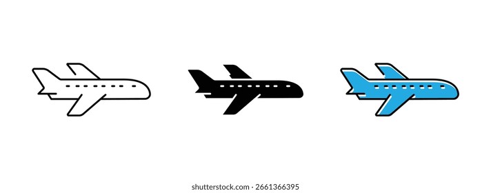 Collection of vector icons of planes, flight transport, and travel symbols