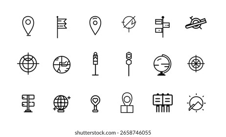 A collection of vector icons related to location, navigation, and mapping, perfect for web or app design.