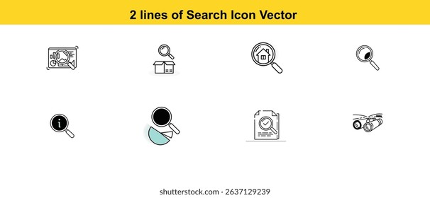 A collection of vector icons related to the "Search" function. Includes different magnifying glass icons, with various representations of searching, exploration, and analysis across multiple designs