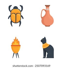 Collection of vector icons representing ancient egyptian symbols and artifacts