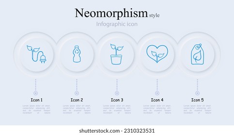 A collection of vector icons representing eco-friendly products, featuring various symbols and illustrations. Neomorphism style. Vector line icon