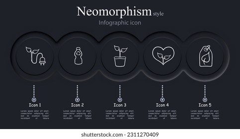 Collection of vector icons representing ecological energy. Renewable energy, sustainability, green power, solar energy, wind energy. Neomorphism style. Vector line icon