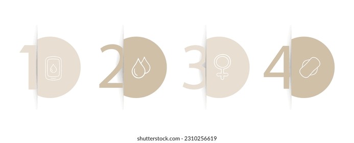 A collection of vector icons representing menstruation, featuring various symbols and illustrations related to menstrual health. Pastel color background. Vector line icon