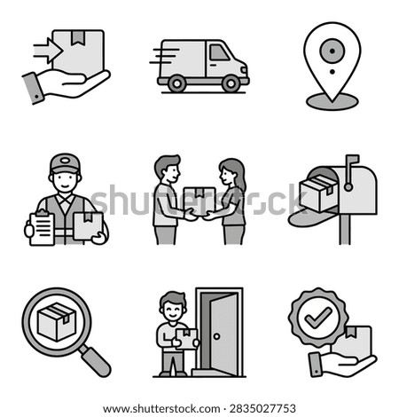 A collection of vector icons representing various aspects of delivery services and logistics.