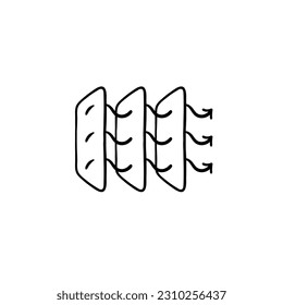 Colección de iconos vectoriales que representan la ventilación. Flujo de aire, sistema de ventilación, aire acondicionado, HVAC. Línea negra del vector