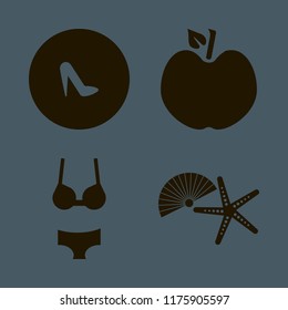 collection vector icons set. with apple, shell starfish, woman underwear and women shoes in set