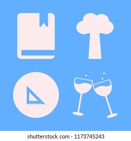 collection vector icons set. with glasses wine, book, tree and ruler in set