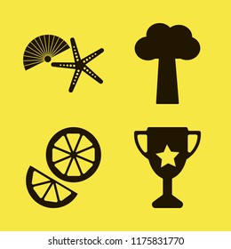 collection vector icons set. with orange, tree, shell starfish and trophy cup in set