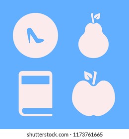 collection vector icons set. with pear, book, women shoes and apple in set