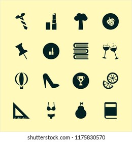 collection vector icons set. with pear, screw, ruler and orange in set
