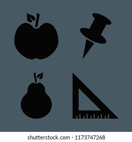 collection vector icons set. with ruler, push pin, pear and apple in set