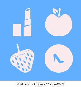 collection vector icons set. with women shoes, lipstick, strawberry and apple in set