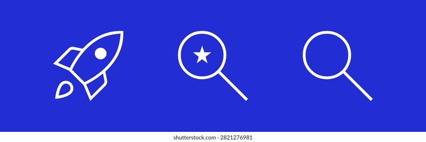 Collection of vector icons symbolizing startup, featured search, and general search. Great for business, technology, and innovation themes. Simple, clean, and easily recognizable graphics.
