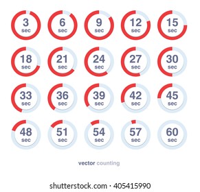 Collection of vector icons with watch counts on white background. Timespan is 3 seconds or minutes.