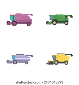 Collection of vector illustrated construction trucks in different colors isolated on white background