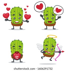 collection vector illustration of cute cactus mascot or character in love theme