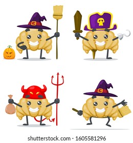 collection vector illustration of cute croissant in halloween theme